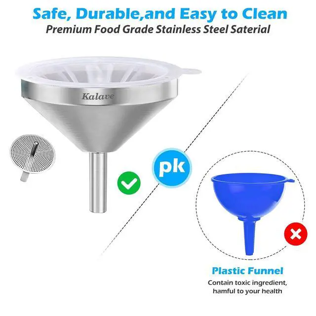 Alt view image 4 of 7 - Premium Stainless Steel Funnel, 5 Inch Food Grade Kitchen Funnels with 200 Mesh Food Filter Strainer for Filling Bottles, Oils, Juice, Wine, Coffee, Milk