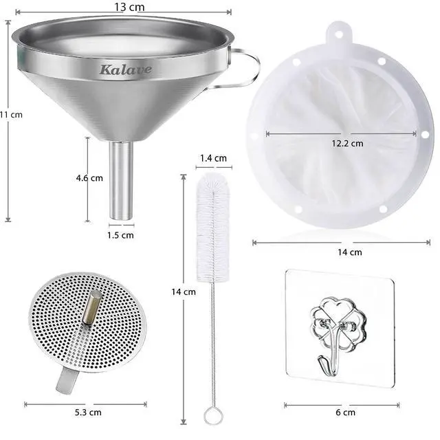 Alt view image 2 of 7 - Premium Stainless Steel Funnel, 5 Inch Food Grade Kitchen Funnels with 200 Mesh Food Filter Strainer for Filling Bottles, Oils, Juice, Wine, Coffee, Milk