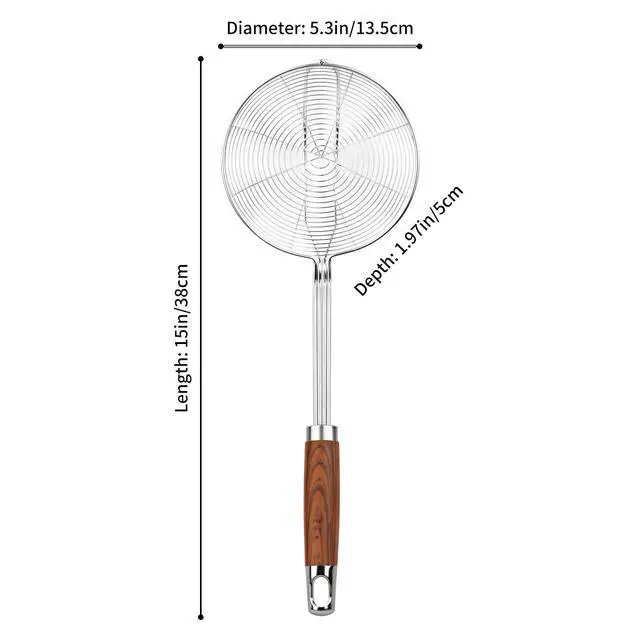 Alt view image 2 of 7 - 5.3" Spider Strainer Skimmer Spoon with Handle, Stainless Steel Wire Strainer Ladle for Cooking and Frying, Kitchen Utensils Slotted Pasta Spoon, Fryer Scoop