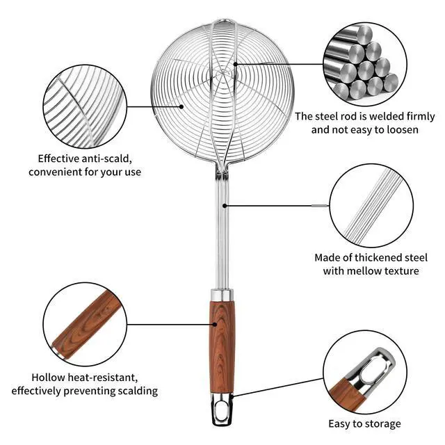 Alt view image 3 of 7 - 5.3" Spider Strainer Skimmer Spoon with Handle, Stainless Steel Wire Strainer Ladle for Cooking and Frying, Kitchen Utensils Slotted Pasta Spoon, Fryer Scoop