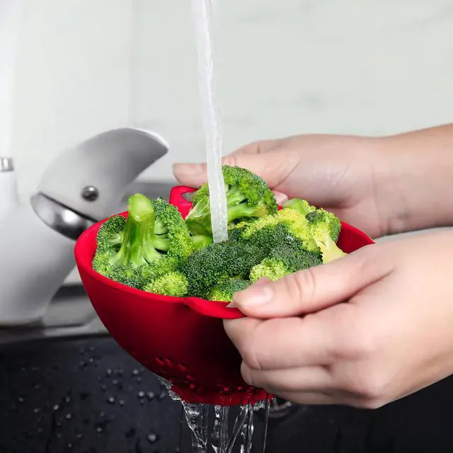 Alt view image 5 of 7 - 6-inch Small Colander, BPA-Free, Dishwasher Safe, Double Handles, Compact Food Strainer for Berries, Veggies and Pasta, 3-Cup Capacity, Cardinal Red