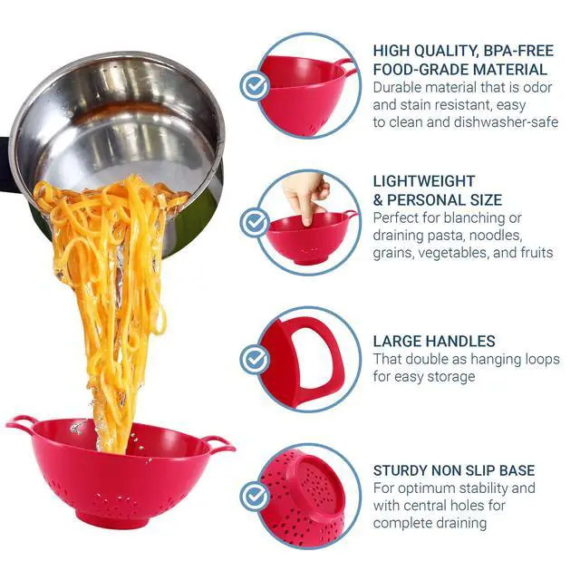 Alt view image 4 of 7 - 6-inch Small Colander, BPA-Free, Dishwasher Safe, Double Handles, Compact Food Strainer for Berries, Veggies and Pasta, 3-Cup Capacity, Cardinal Red