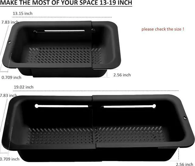 Alt view image 5 of 7 - Collapsible Colander for Kitchen, Over the Sink Strainer Basket for Kitchen, Fruit Pasta Food Strainer Expandable Plastic Colander BPA Free (Black)