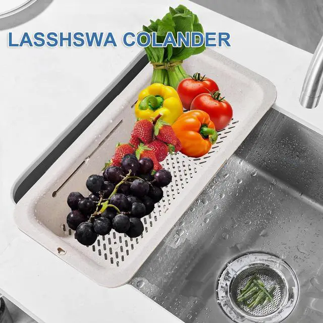 Alt view image 2 of 7 - Collapsible Colander for Kitchen, Over the Sink Strainer Basket for Kitchen, Fruit Pasta Food Strainer Expandable Plastic Colander BPA Free (Straw)