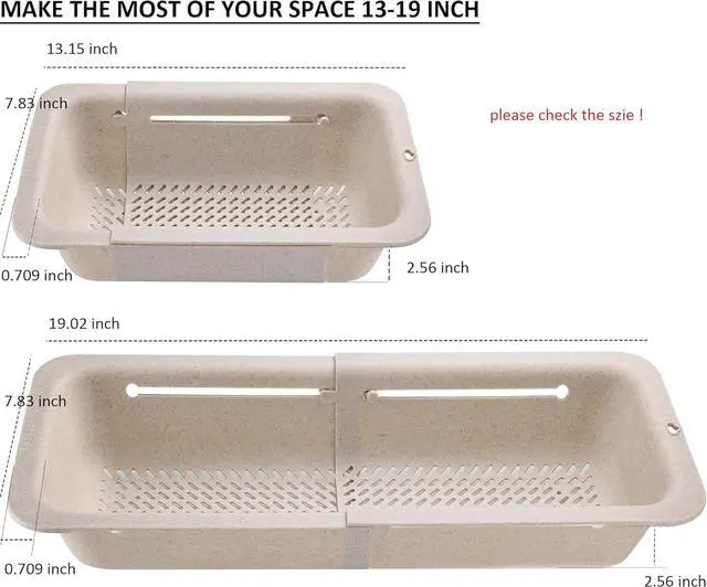 Alt view image 5 of 7 - Collapsible Colander for Kitchen, Over the Sink Strainer Basket for Kitchen, Fruit Pasta Food Strainer Expandable Plastic Colander BPA Free (Straw)