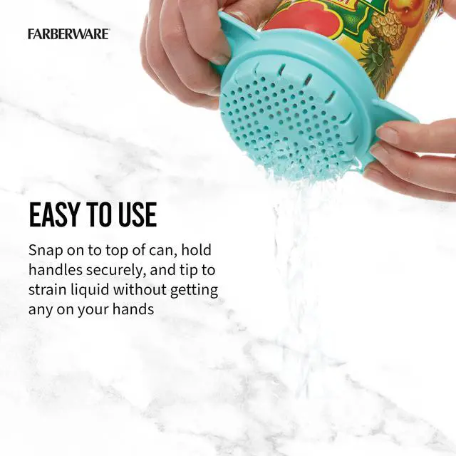 Alt view image 3 of 6 - Classic Can Strainer and Colander, Aqua Sky - Snap-On Lid Strainer for Tuna, Canned Vegetables, Pasta, Fruits - Fits Standard Cans, Dishwasher Safe Kitchen Tool