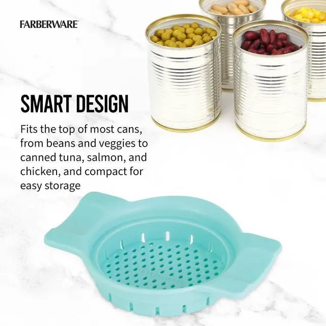 Alt view image 5 of 6 - Classic Can Strainer and Colander, Aqua Sky - Snap-On Lid Strainer for Tuna, Canned Vegetables, Pasta, Fruits - Fits Standard Cans, Dishwasher Safe Kitchen Tool
