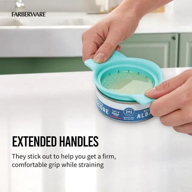 Alt view image 4 of 6 - Classic Can Strainer and Colander, Aqua Sky - Snap-On Lid Strainer for Tuna, Canned Vegetables, Pasta, Fruits - Fits Standard Cans, Dishwasher Safe Kitchen Tool