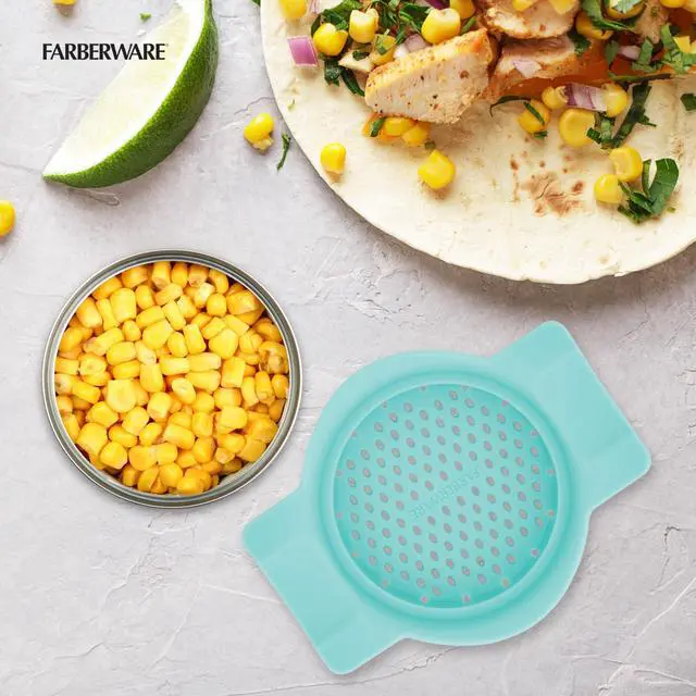 Alt view image 6 of 6 - Classic Can Strainer and Colander, Aqua Sky - Snap-On Lid Strainer for Tuna, Canned Vegetables, Pasta, Fruits - Fits Standard Cans, Dishwasher Safe Kitchen Tool
