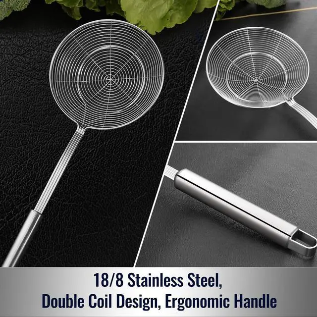 Alt view image 3 of 7 - Solid Stainless Steel Spider Strainer Skimmer Ladle for Cooking and Frying, Kitchen Utensils Wire Strainer Pasta Spoon, 5.4 Inch