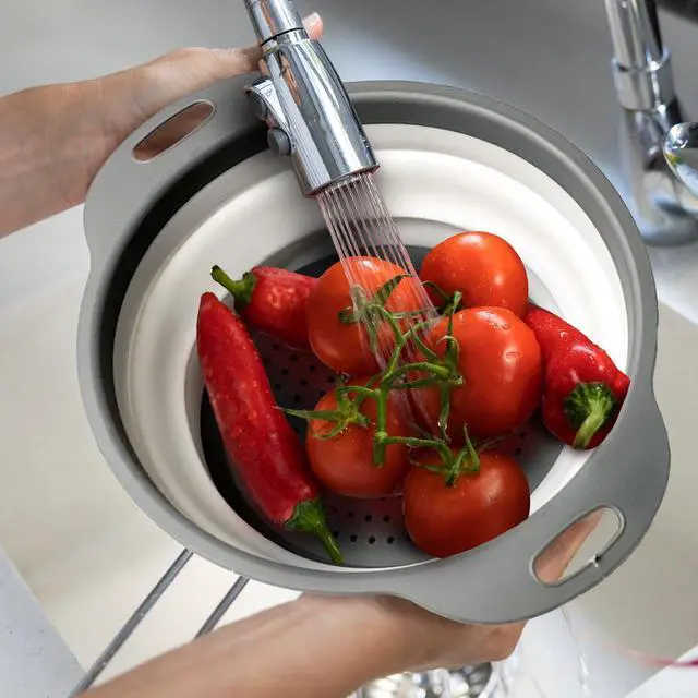 Alt view image 4 of 6 - Collapsible Colander Strainer - 2L | Small Pasta Drainer for Kitchen, Vegetables, and Fruit | Round Plastic Foldable Draining Basket for Easy Storage
