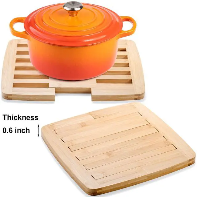 Alt view image 3 of 7 - 2 Pack Bamboo Trivet Expandable 9 Inch to 11.8 Inch, Square Hot Pad Trivet Wooden Heat Resistant Mat for Hot Dishes, Bowls, Plates, Pots and Pans, Tabletop Protection