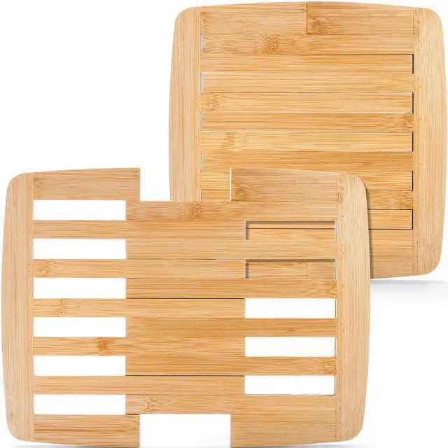 Main image of 2 Pack Bamboo Trivet Expandable 9 Inch to 11.8 Inch, Square Hot Pad Trivet Wooden Heat Resistant Mat for Hot Dishes, Bowls, Plates, Pots and Pans, Tabletop Protection