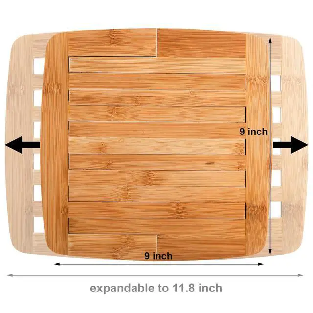 Alt view image 2 of 7 - 2 Pack Bamboo Trivet Expandable 9 Inch to 11.8 Inch, Square Hot Pad Trivet Wooden Heat Resistant Mat for Hot Dishes, Bowls, Plates, Pots and Pans, Tabletop Protection