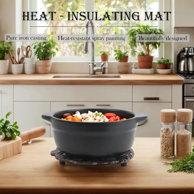 Alt view image 5 of 7 - Cast Iron Trivet, 7.28 inch Metal Trivet for Hot Dishes, Heat-Resistant Decorative Trivets to Protect Dining Countertop or Kitchen Decoration with 2 Silicone Mini Pinch Mitts