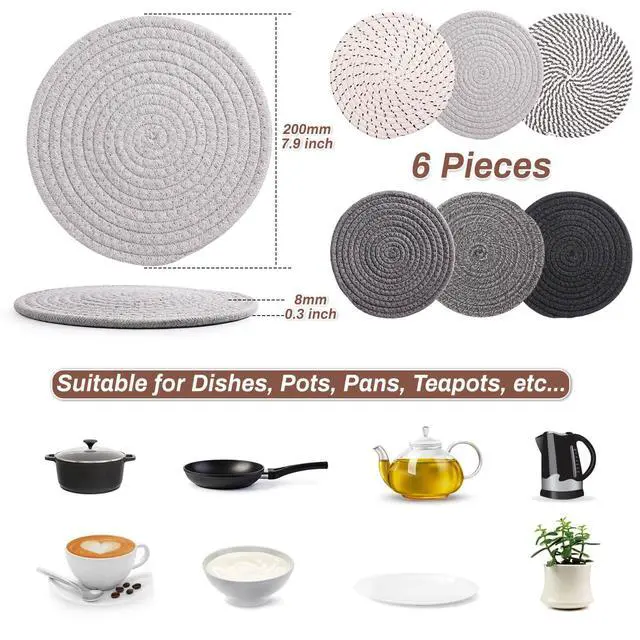 Alt view image 2 of 7 - 8'' Trivets Hot Dishes, Hot pots and Pans, 6 Heat Resistant Hot Pads, Pot Holders Kitchen, Hot Plate Mats Kitchen Countertops, Table, Home Essentials New Home and Farmhouse Decor