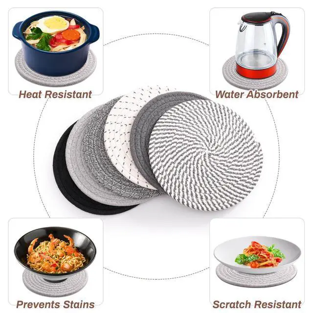 Alt view image 4 of 7 - 8'' Trivets Hot Dishes, Hot pots and Pans, 6 Heat Resistant Hot Pads, Pot Holders Kitchen, Hot Plate Mats Kitchen Countertops, Table, Home Essentials New Home and Farmhouse Decor
