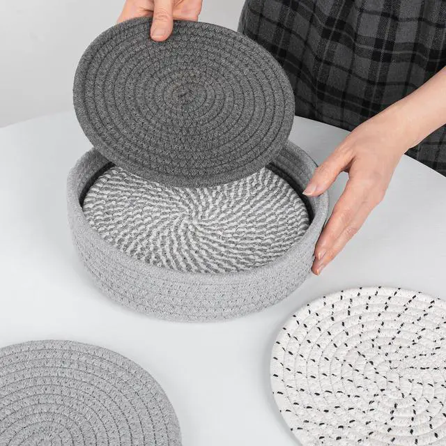 Alt view image 6 of 7 - 8 Inch Trivets for Hot Dishes, 6 Pcs Cotton Hot Pads with Basket