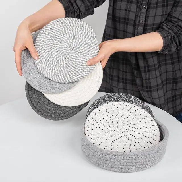 Alt view image 7 of 7 - 8 Inch Trivets for Hot Dishes, 6 Pcs Cotton Hot Pads with Basket