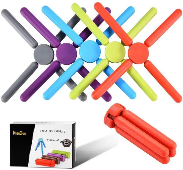 Main image of 5 Pack Thick Silicone Trivets for Hot Dishes Eco-Friendly Foldable Trivets for Hot Pots and Pans Folding Trivet Save Much Space for Kitchen Home, Multi-Color