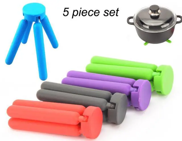 Alt view image 3 of 6 - 5 Pack Thick Silicone Trivets for Hot Dishes Eco-Friendly Foldable Trivets for Hot Pots and Pans Folding Trivet Save Much Space for Kitchen Home, Multi-Color
