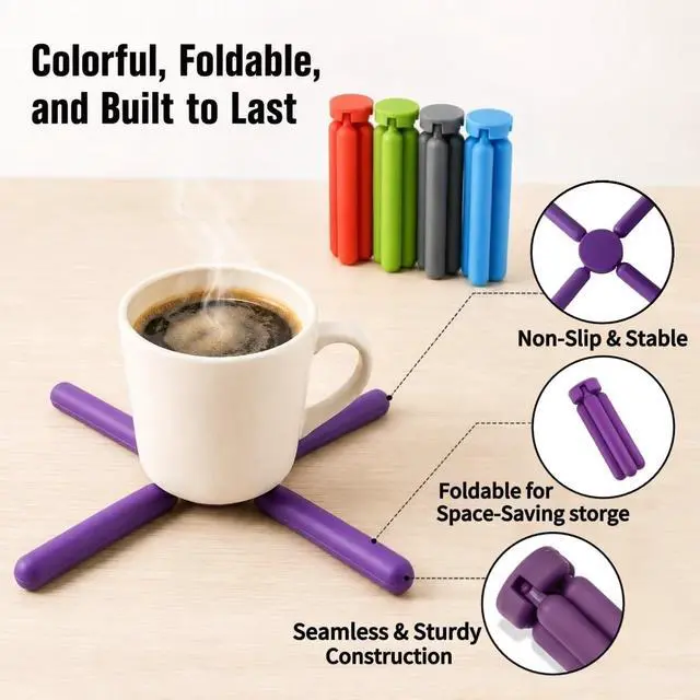 Alt view image 4 of 6 - 5 Pack Thick Silicone Trivets for Hot Dishes Eco-Friendly Foldable Trivets for Hot Pots and Pans Folding Trivet Save Much Space for Kitchen Home, Multi-Color