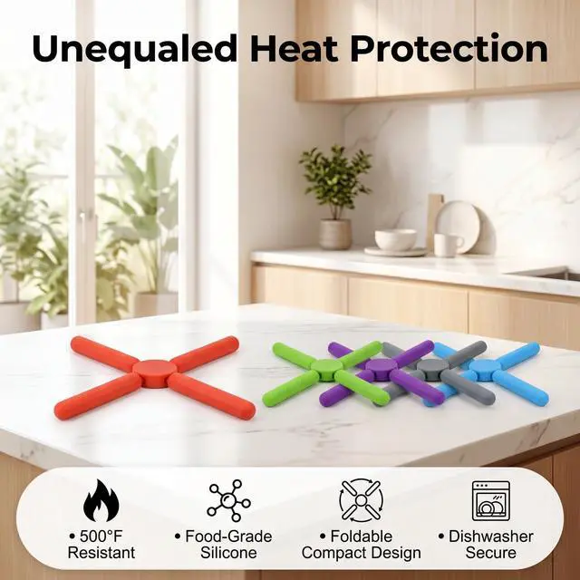 Alt view image 5 of 6 - 5 Pack Thick Silicone Trivets for Hot Dishes Eco-Friendly Foldable Trivets for Hot Pots and Pans Folding Trivet Save Much Space for Kitchen Home, Multi-Color