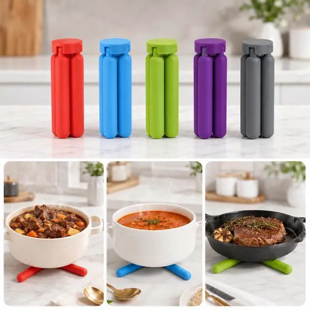 Alt view image 6 of 6 - 5 Pack Thick Silicone Trivets for Hot Dishes Eco-Friendly Foldable Trivets for Hot Pots and Pans Folding Trivet Save Much Space for Kitchen Home, Multi-Color