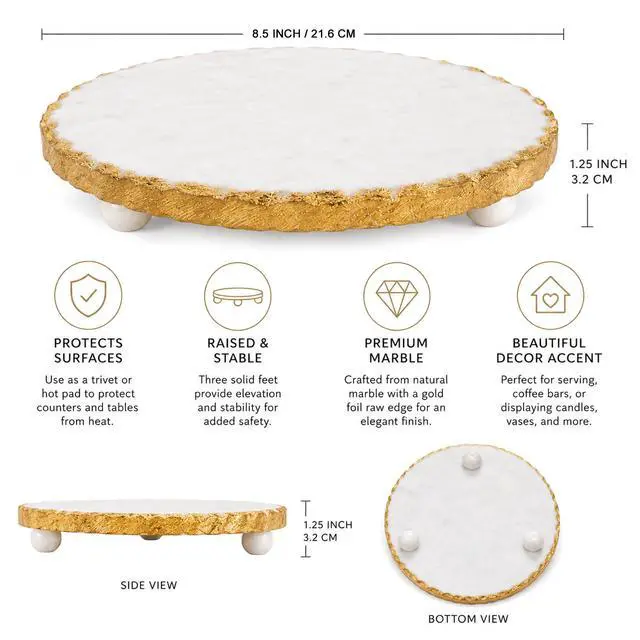 Alt view image 5 of 7 - Marble Trivet, 1 1/4" x 8 1/2" dia, Gold