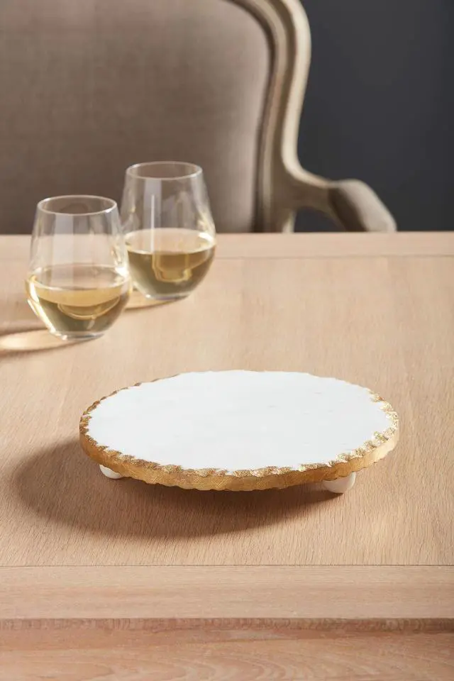 Alt view image 7 of 7 - Marble Trivet, 1 1/4" x 8 1/2" dia, Gold