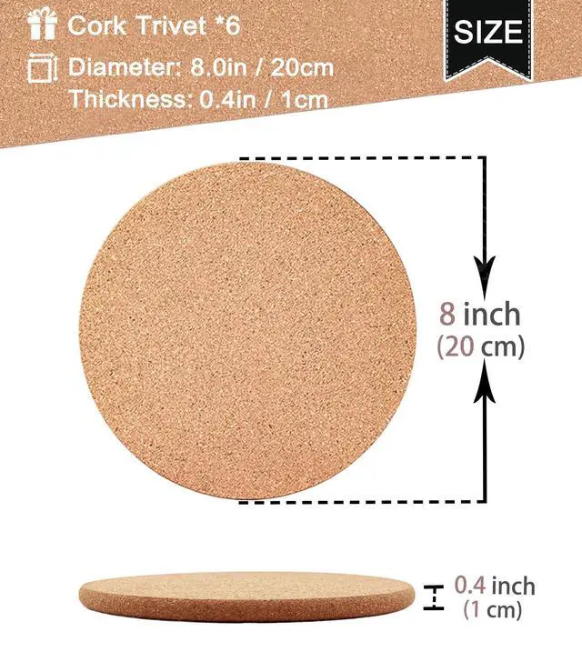 Alt view image 3 of 7 - Cork Trivet, 6 Pack High Density Thick Cork Trivets for Hot Dishes and Hot Pots, 8 Inch Heat Resistant Large Coaster for Kitchen, Hot Pads for Table & Countertop