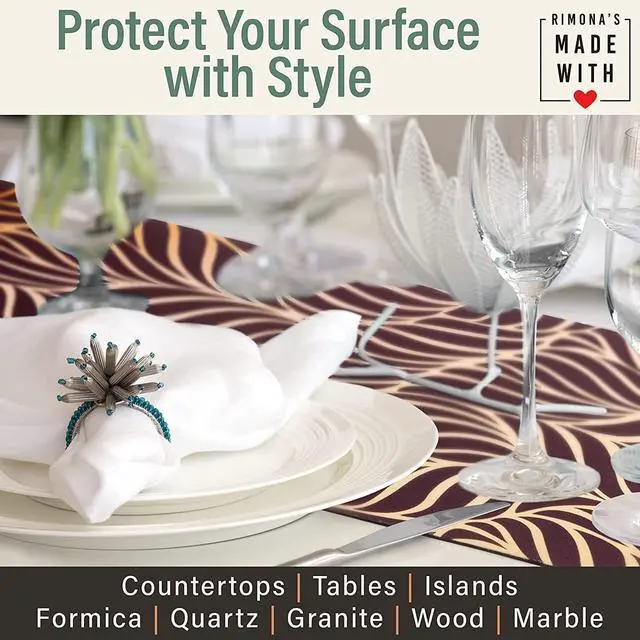 Alt view image 4 of 7 - Thermo Heat Resistant Table Runner and Trivet for Hot Dishes - Waterproof Hot Plates to Protect Table and Countertop - Kitchen & Dining 350F Heat Protector 40" - White Golden Marble