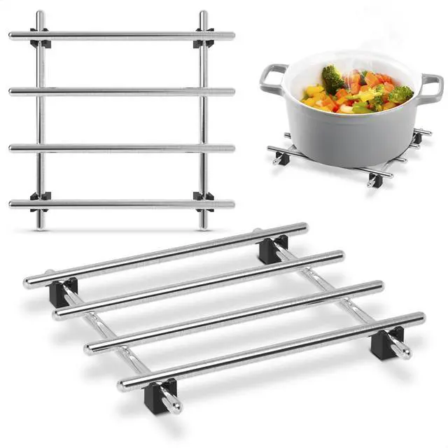 Main image of 2 Pcs Metal Trivets for Hot Dishes Stainless Steel Trivet Set | 7" x 7", Heat & Rust-Resistant | Rubber Anti-Slip Feet for Countertops & Holiday Tables | Protects Surfaces from Hot Pots & Pans
