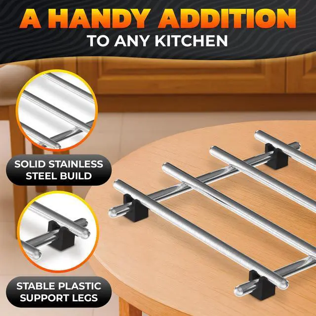 Alt view image 3 of 7 - 2 Pcs Metal Trivets for Hot Dishes Stainless Steel Trivet Set | 7" x 7", Heat & Rust-Resistant | Rubber Anti-Slip Feet for Countertops & Holiday Tables | Protects Surfaces from Hot Pots & Pans