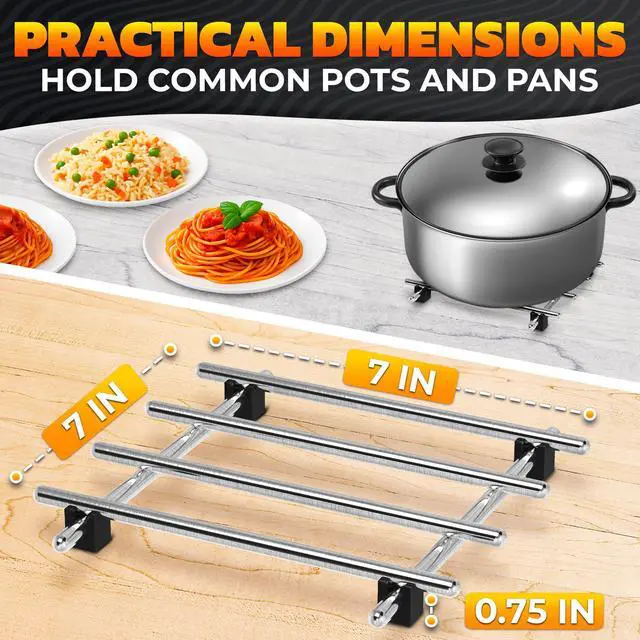 Alt view image 2 of 7 - 2 Pcs Metal Trivets for Hot Dishes Stainless Steel Trivet Set | 7" x 7", Heat & Rust-Resistant | Rubber Anti-Slip Feet for Countertops & Holiday Tables | Protects Surfaces from Hot Pots & Pans