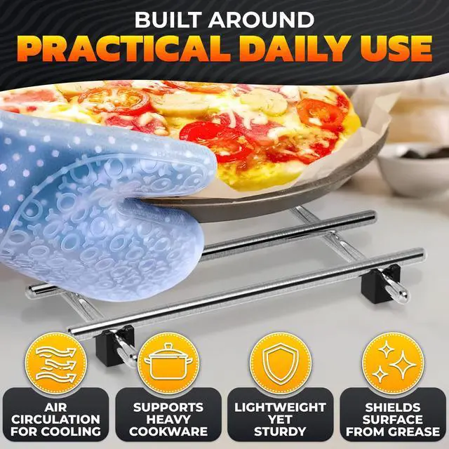Alt view image 4 of 7 - 2 Pcs Metal Trivets for Hot Dishes Stainless Steel Trivet Set | 7" x 7", Heat & Rust-Resistant | Rubber Anti-Slip Feet for Countertops & Holiday Tables | Protects Surfaces from Hot Pots & Pans