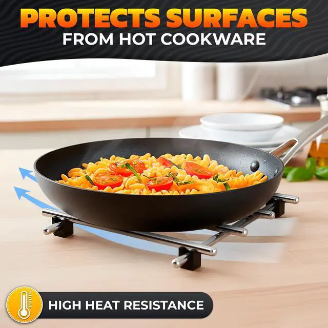Alt view image 6 of 7 - 2 Pcs Metal Trivets for Hot Dishes Stainless Steel Trivet Set | 7" x 7", Heat & Rust-Resistant | Rubber Anti-Slip Feet for Countertops & Holiday Tables | Protects Surfaces from Hot Pots & Pans