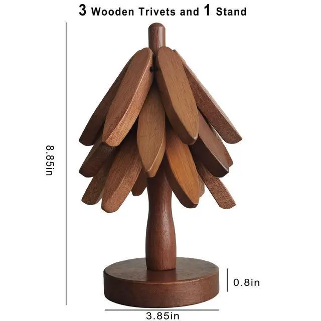 Alt view image 2 of 3 - Wooden Trivets for Hot Dishes, 3 Wooden Tree-Trivet Set, Wood Coasters Like Christmas-Tree