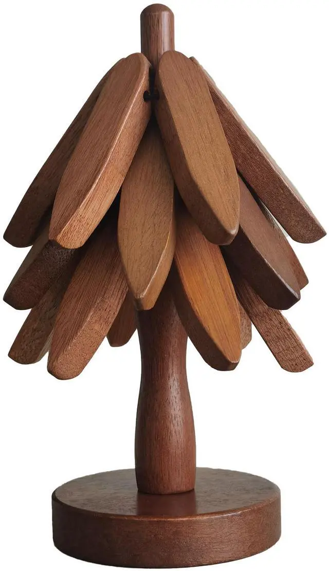 Main image of Wooden Trivets for Hot Dishes, 3 Wooden Tree-Trivet Set, Wood Coasters Like Christmas-Tree