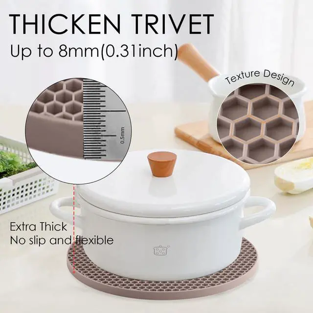 Alt view image 4 of 7 - Silicone Trivets for Hot Dishes, 4 PCS Multipurpose Heat Resistant Mat Thick Silicone Hot Pads Pot Holders for Kitchen Counter, Flexible Jar Opener Food Grade Spoon Holder, Silicone Coasters (Almond)