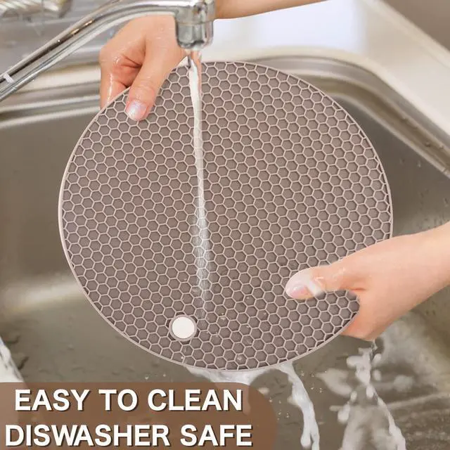 Alt view image 6 of 7 - Silicone Trivets for Hot Dishes, 4 PCS Multipurpose Heat Resistant Mat Thick Silicone Hot Pads Pot Holders for Kitchen Counter, Flexible Jar Opener Food Grade Spoon Holder, Silicone Coasters (Almond)