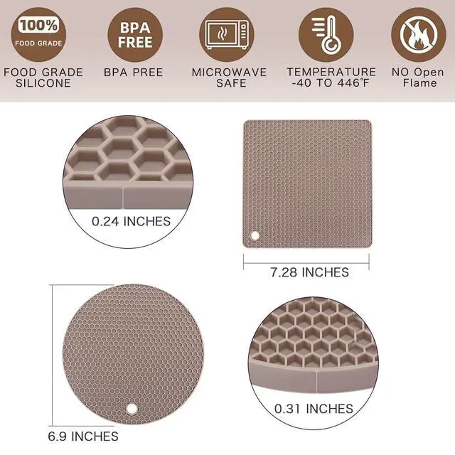 Alt view image 7 of 7 - Silicone Trivets for Hot Dishes, 4 PCS Multipurpose Heat Resistant Mat Thick Silicone Hot Pads Pot Holders for Kitchen Counter, Flexible Jar Opener Food Grade Spoon Holder, Silicone Coasters (Almond)
