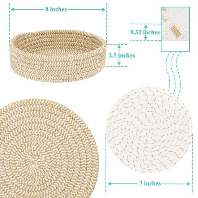 Alt view image 3 of 6 - Trivets for Hot Dishes, Pots and Pans, Hot Pads with Storage Basket, Pot Holders for Kitchen, Heat Resistant Mat Protect Counter Home Essentials, Farmhouse Decor (Mix Brown 5 PCS)