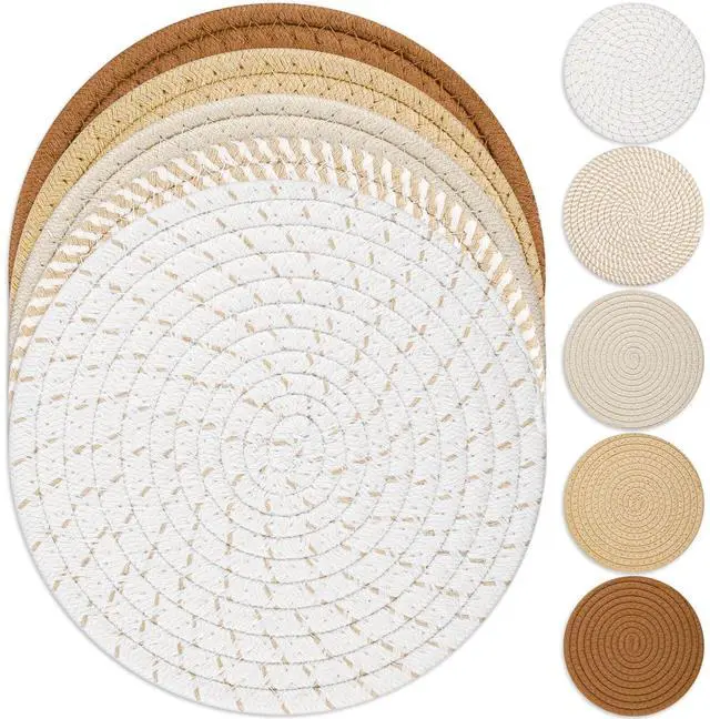 Main image of Trivet Mats Set for Hot Dishes, 5 Heat Resistant Pot Holders for Kitchen, Home Essentials, Anti Stain Hot Pads for Hot pots and Pans, Fall Decorations for Home, 7 Inches(Brown)