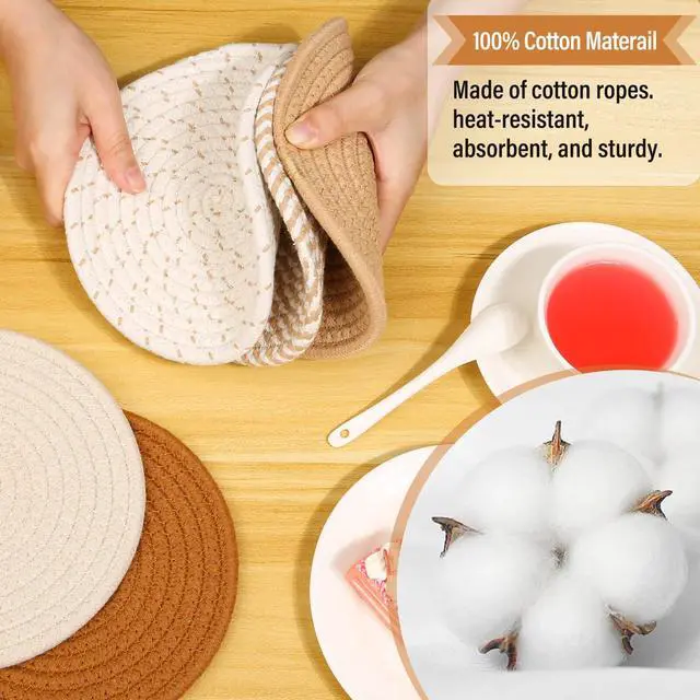 Alt view image 3 of 7 - Trivet Mats Set for Hot Dishes, 5 Heat Resistant Pot Holders for Kitchen, Home Essentials, Anti Stain Hot Pads for Hot pots and Pans, Fall Decorations for Home, 7 Inches(Brown)
