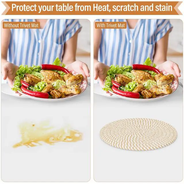 Alt view image 5 of 7 - Trivet Mats Set for Hot Dishes, 5 Heat Resistant Pot Holders for Kitchen, Home Essentials, Anti Stain Hot Pads for Hot pots and Pans, Fall Decorations for Home, 7 Inches(Brown)