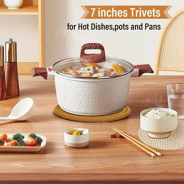 Alt view image 7 of 7 - Trivet Mats Set for Hot Dishes, 5 Heat Resistant Pot Holders for Kitchen, Home Essentials, Anti Stain Hot Pads for Hot pots and Pans, Fall Decorations for Home, 7 Inches(Brown)