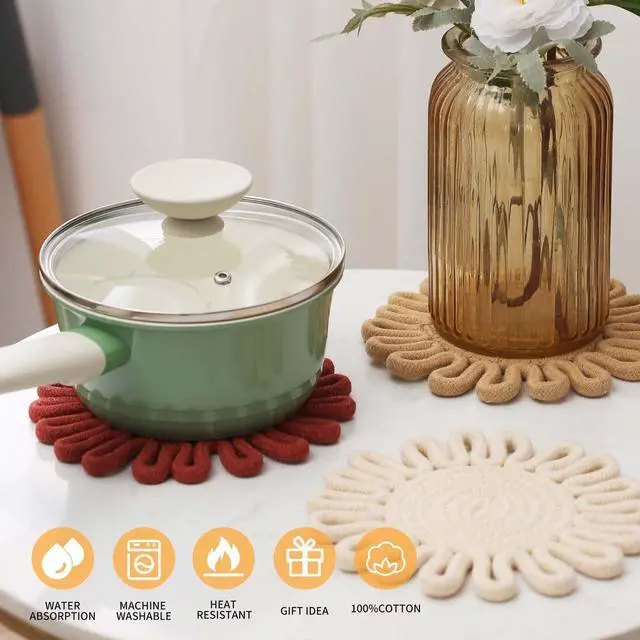 Alt view image 5 of 6 - Trivets for Hot Dishes,Potholders for Kitchen,Hot Pads Hot Mats or Trivets for Hot Pots and Pans,Table Decorations,Set of 3, 100% Cotton,7.5"(Lace)