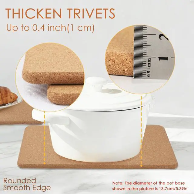 Alt view image 2 of 7 - Rectangle Cork Trivets for Hot Dishes, 12" x 7" High-Density Thick Cork Hot Pads Placemats for Pots and Pans, Heat Resistant Hot Pads for Kitchen Countertop Table,2 Pcs Cork Coaster