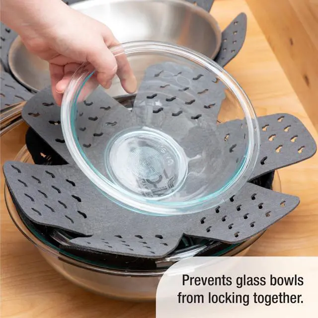 Alt view image 5 of 5 - Premium Cookware Protectors: Pot and Pan Protectors for Kitchen Organization - Perfect for Cast Iron, Steel, or Glass, (3-Piece), Black/Grey